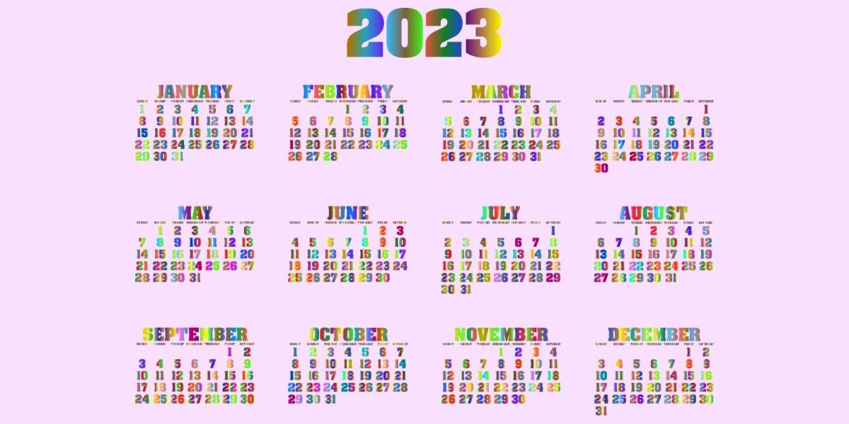 January 2023 colourful calendar