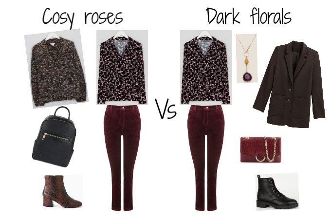 capsule wardrobe winter 2019 dark floral wine cords
