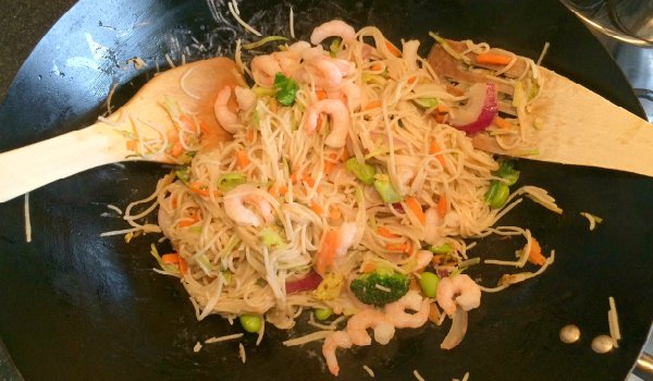 Empty the Storecupboard Challenge 2016 Week 7 edamame prawn stir fry with rice noodles Penny Golightly